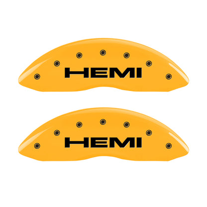 MGP 4 Caliper Covers Engraved Front & Rear Hemi Yellow finish black ch