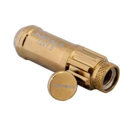 NRG - 700 Series M12 X 1.5 Gold Steel Lug Nut w/Dust Cap Cover Set
