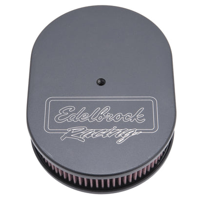 Edelbrock Air Cleaner Victor Series Oval Aluminum Top Cloth Element 11 875In X 8 25In X 3 75In Black