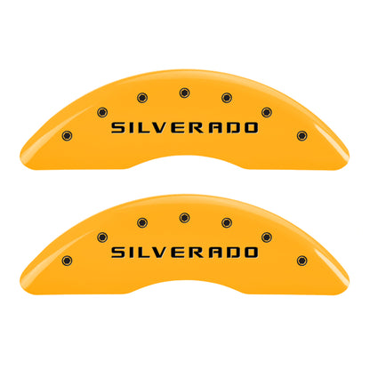 MGP 4 Caliper Covers Engraved Front & Rear Silverado Yellow finish black ch