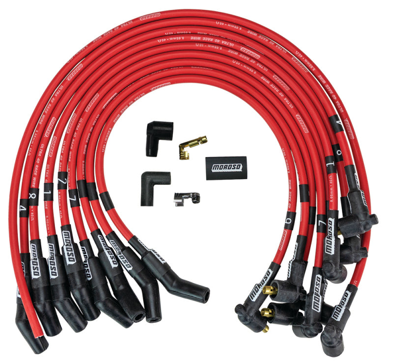 Moroso Ford 289-302 Ignition Wire Set - Ultra 40 - Unsleeved - Non-HEI - Under Header - Red