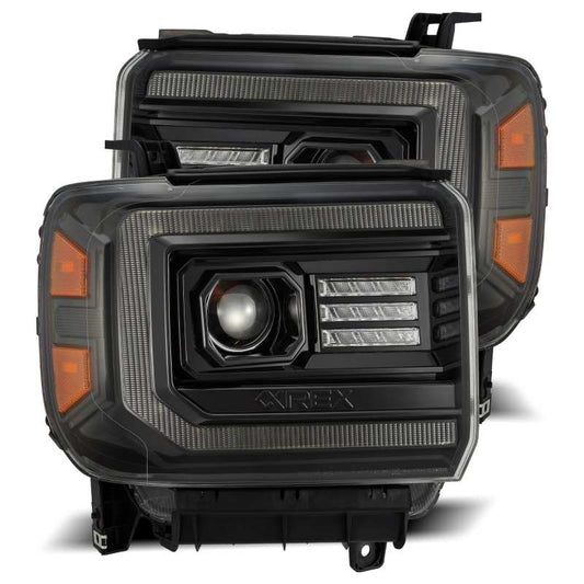 AlphaRex 14-18 GMC Sierra PRO-Series Proj Headlights Plank Alpha Blk w/Activ Light/Seq Signal/DRL