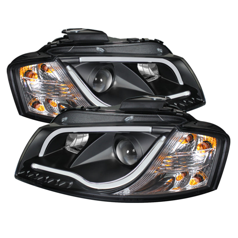 Spyder Audi A3 06-08 Projector Headlights Halogen Model- Light Tube DRL Blk PRO-YD-AA306-LTDRL-BK