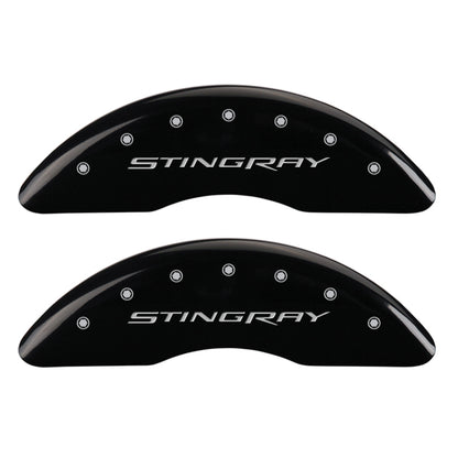 MGP 4 Caliper Covers Engraved Front & Rear Stingray Black finish silver ch