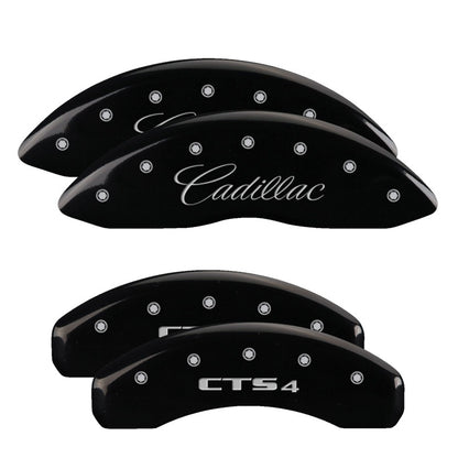 MGP 4 Caliper Covers Engraved Front Cursive/Cadillac Engraved Rear CTS4 Black finish silver ch