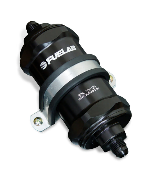 Fuelab 848 In-Line Fuel Filter Standard -6AN In/Out 40 Micron Stainless w/Check Valve - Black