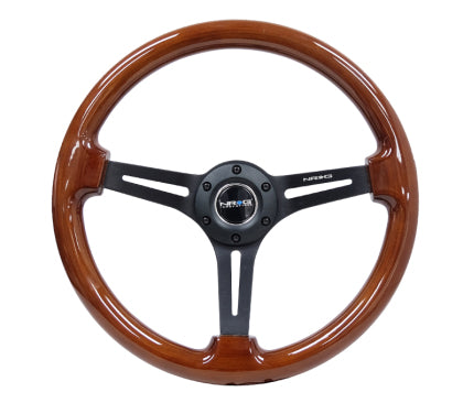 NRG - Reinforced Steering Wheel (350mm / 3in. Deep) Brown Wood w/Blk Matte Spoke/Black Center Mark