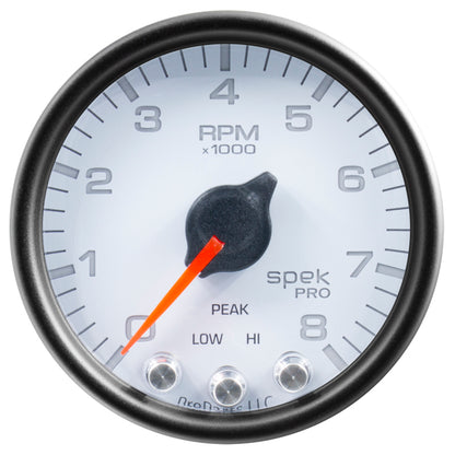 Autometer Spek-Pro Gauge Tach 2 1/16in 8K Rpm W/ Shift Light & Peak Mem Wht/Blk