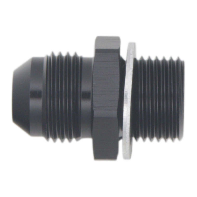 DeatschWerks 8AN Male Flare to M18 X 1.5 Male Metric Adapter (Incl Washer) - Anodized Matte Black