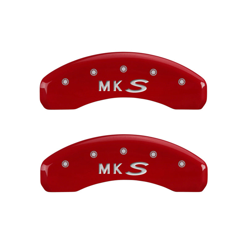 MGP 4 Caliper Covers Engraved Front Lincoln Engraved Rear MKS Red finish silver ch