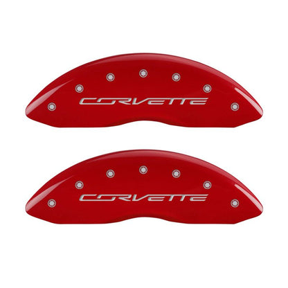 MGP 4 Caliper Covers Engraved Front & Rear C7/Corvette Red finish silver ch