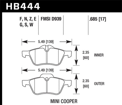 Hawk 02-06 Mini Cooper / Cooper S 18mm HT-10 Race Front Brake Pads