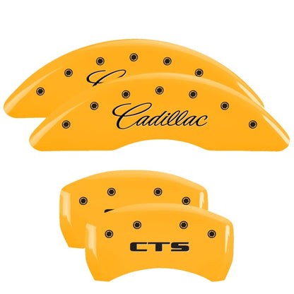 MGP 4 Caliper Covers Engraved Front & Rear Cursive/Cadillac Yellow finish black ch