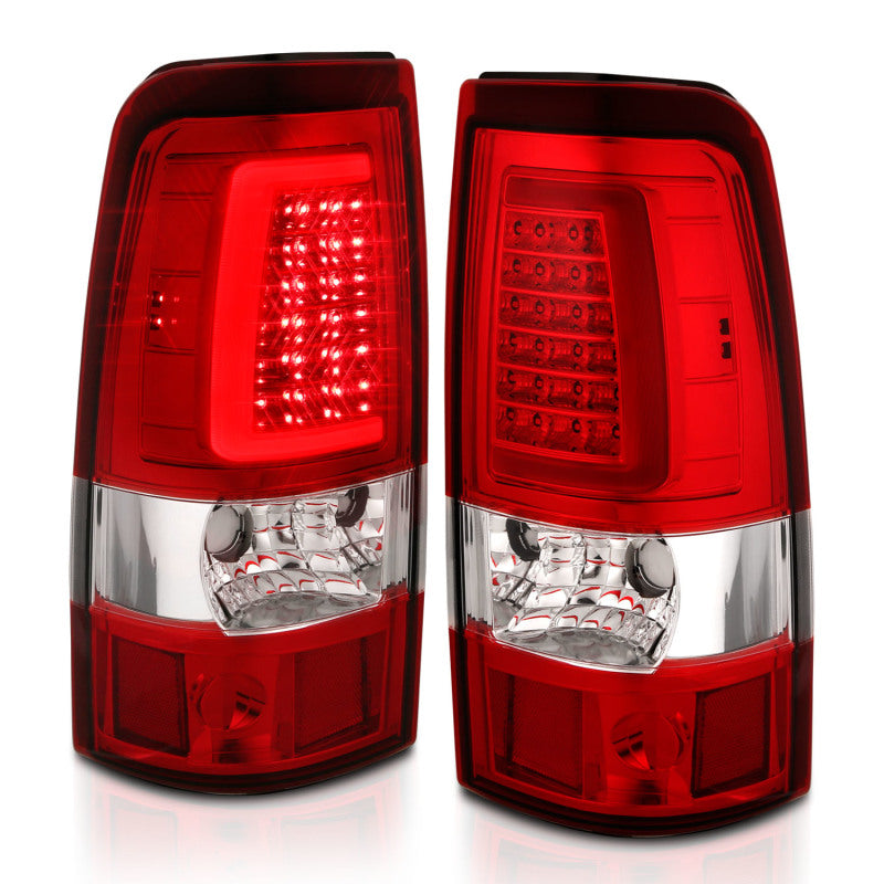ANZO 1999-2002 Chevy Silverado 1500 LED Taillights Plank Style Chrome With Red/Clear Lens