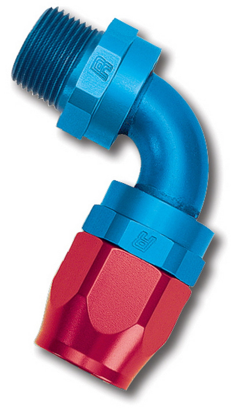 Russell Performance -6 AN Red/Blue 90 Degree Full Flow Swivel Pipe Thread Hose End (With 3/8in NPT)