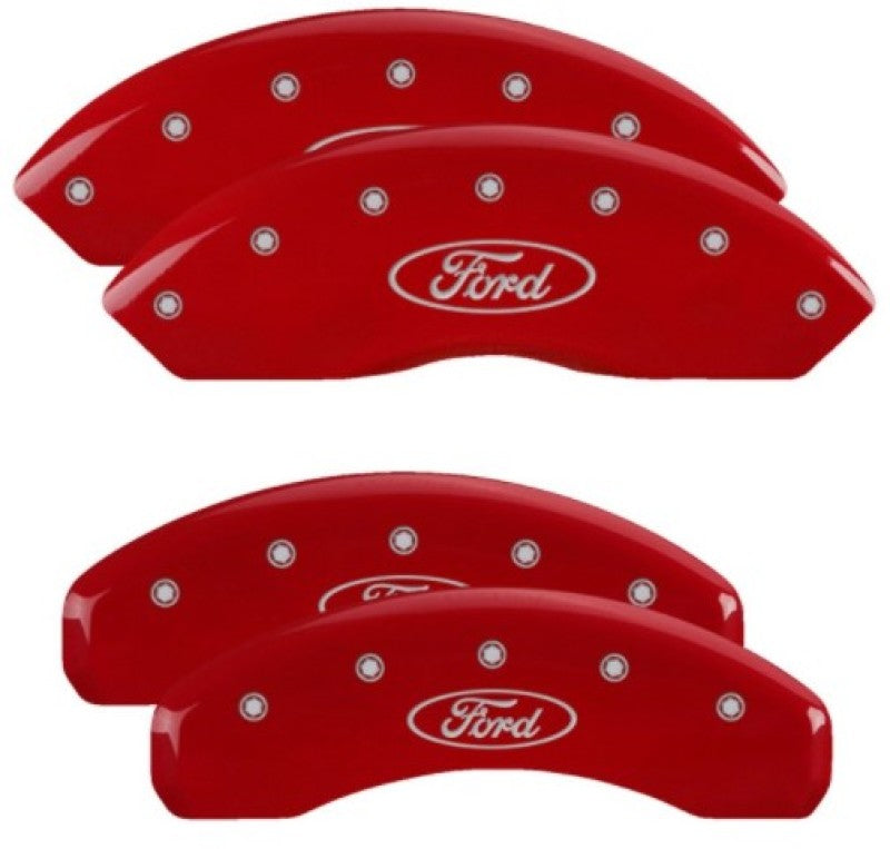 MGP 4 Caliper Covers Engraved Front & Rear Oval Logo/Ford Red Finish Silver Char 2019 Ford Ranger