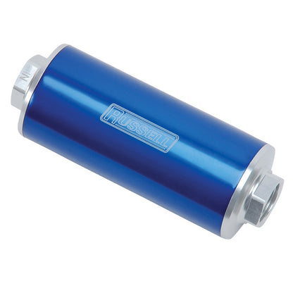 Russell Performance Profilter Fuel Filter 6in Long 60 Micron -10AN Inlet -10AN Outlet - Blue