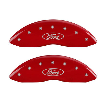 MGP 4 Caliper Covers Engraved Front & Rear Oval logo/Ford Red finish silver ch