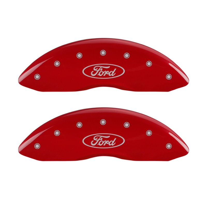 MGP Front set 2 Caliper Covers Engraved Front Oval logo/Ford Red finish silver ch