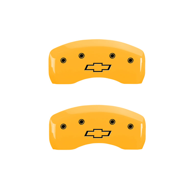 MGP 4 Caliper Covers Engraved Front & Rear Bowtie Yellow Finish Black Char 2019 Chevrolet Malibu