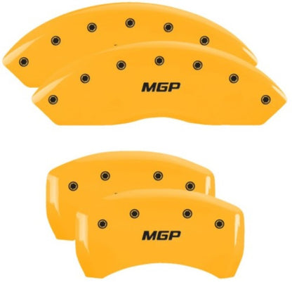 MGP 4 Caliper Covers Engraved Front & Rear MGP Yellow Finish Black Char 2019 Chevrolet Blazer