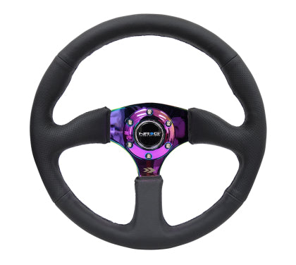 NRG - Reinforced Steering Wheel (350mm / 2.5in. Deep) Leather Race Comfort Grip w/4mm Neochrome Spokes