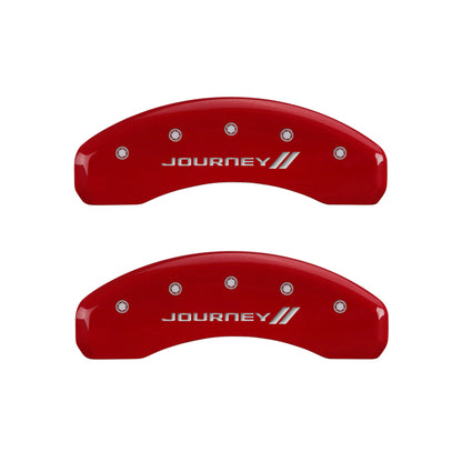 MGP 4 Caliper Covers Engraved Front & Rear With stripes/Journey Red finish silver ch