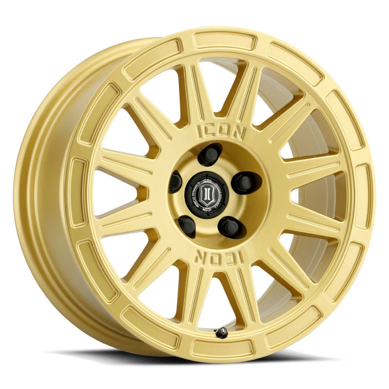 ICON Ricochet 15x7 5x100 15mm Offset 4.6in BS 56.1mm Bore Gloss Gold Wheel