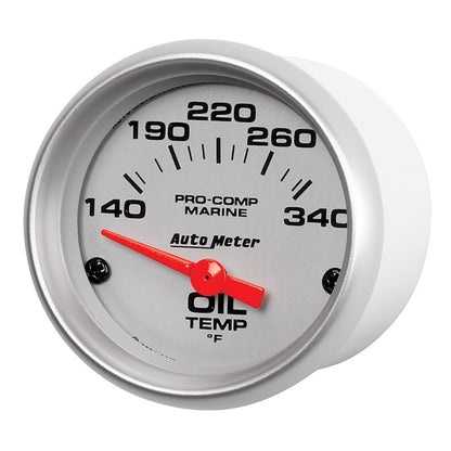 Autometer Marine Silver Ultra-Lite 2-1/16in Electric Oil Temperature Gauge 140-300 Deg F