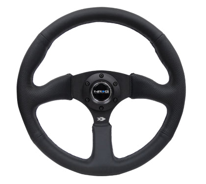 NRG - Reinforced Steering Wheel (350mm / 2.5in. Deep) Blk Leather Comfort Grip w/5mm Matte Blk Spokes