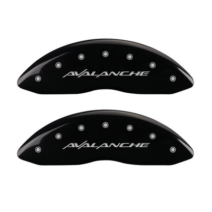 MGP 4 Caliper Covers Engraved Front & Rear Avalanche Black finish silver ch