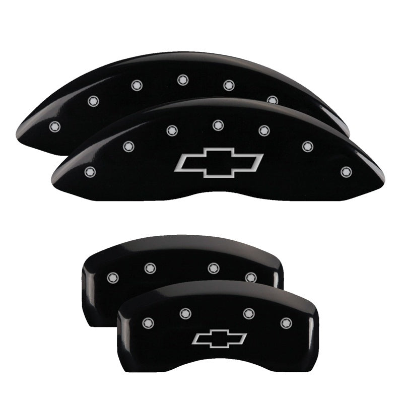 MGP 4 Caliper Covers Engraved Front & Rear Bowtie Black finish silver ch