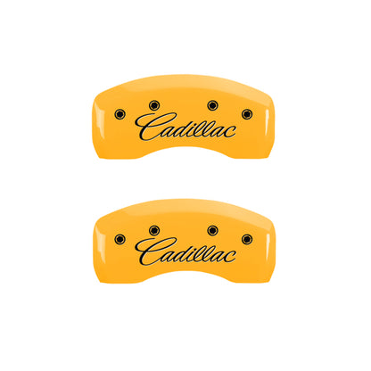 MGP 4 Caliper Covers Engraved Front & Rear Cursive/Cadillac Yellow finish black ch