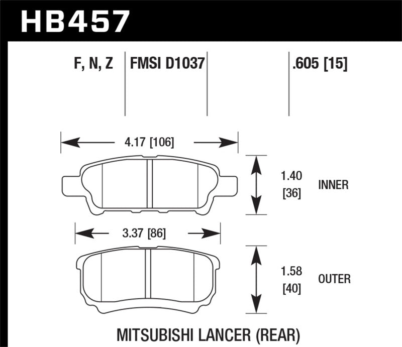 Hawk 07-09 Dodge Caliber R/T / 08-09 Caliber SXT / 08-09 Mitsubishi Lancer DE/ES/GTS HPS Street Rear