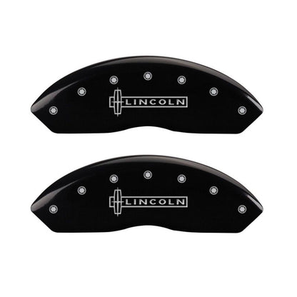 MGP 4 Caliper Covers Engraved Front Lincoln Engraved Rear Star logo Black finish silver ch