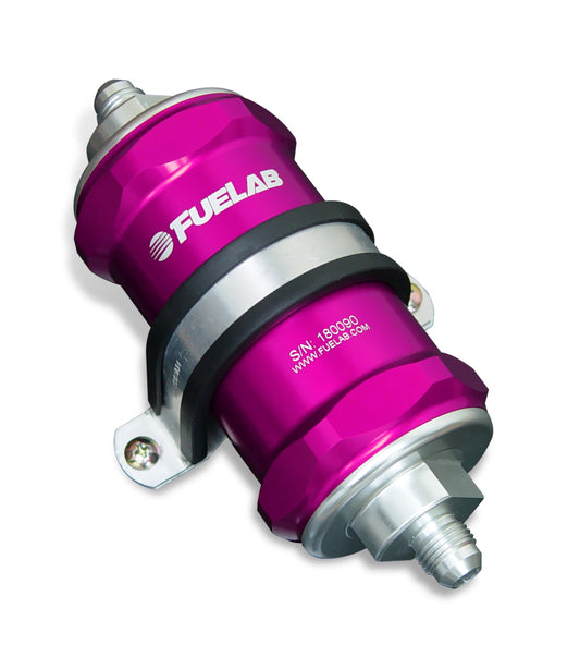 Fuelab 848 In-Line Fuel Filter Standard -6AN In/Out 40 Micron Stainless w/Check Valve - Purple