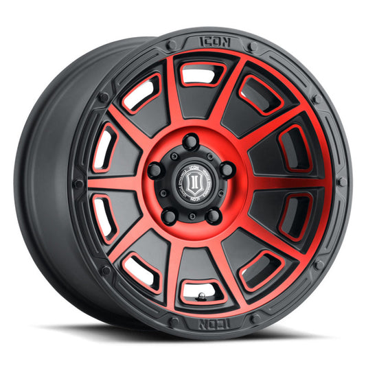 ICON Victory 17x8.5 5x4.5 0mm Offset 4.75in BS Satin Black w/Red Tint Wheel