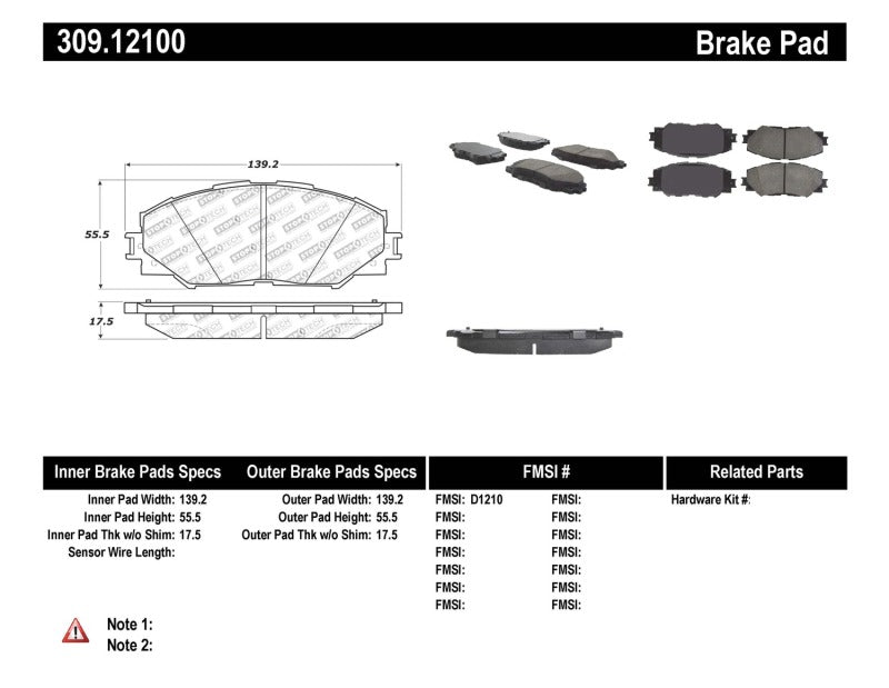 StopTech Performance 10 Lexus HS 250h / 09 Pontiac Vibe 1.8L / 08-09 Scion xB/xD Front Brake Pads