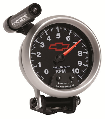 Autometer GM Red Bowtie Black 3-3/4in 0-10000 RPM Pedestal Mount Tachometer Quick-Lite