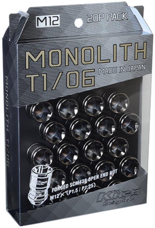 Project Kics 12 x 1.25 Glorious Black T1/06 Monolith Lug Nuts - 20 Pcs