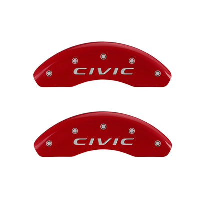 MGP 4 Caliper Covers Engraved Front 2016/CIVIC Engraved Rear 2016/CIVIC Red finish silver ch