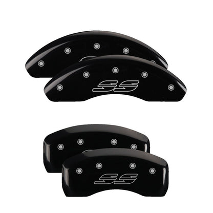 MGP 4 Caliper Covers Engraved Front & Rear Impala style/SS Black finish silver ch