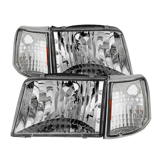 Xtune Ford Ranger 93-97 Crystal Headlights w/ Corner Lights 4pcs Sets Chrome HD-JH-FR93-SET-C