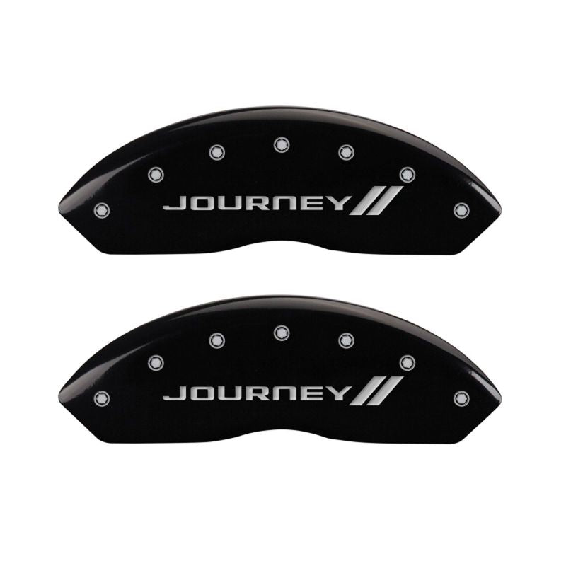 MGP 4 Caliper Covers Engraved Front & Rear With stripes/Journey Black finish silver ch