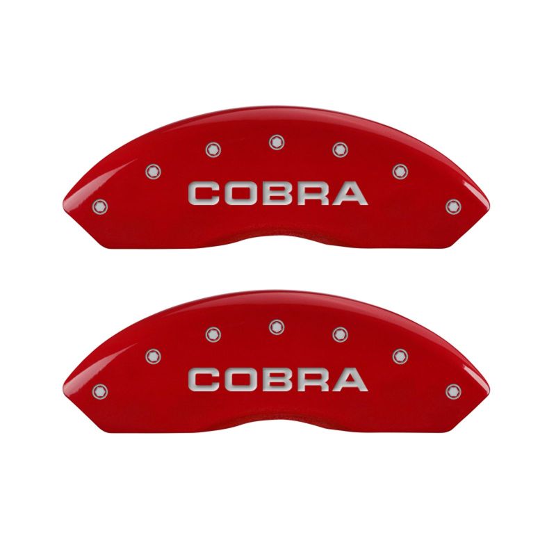 MGP 4 Caliper Covers Engraved Front & Rear Cobra Red finish silver ch