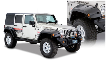 Bushwacker 07-18 Jeep Wrangler Max Pocket Style Flares 2pc Extended Coverage - Black