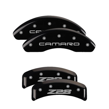 MGP 4 Caliper Covers Engraved Front Gen 4/Camaro Engraved Rear Gen 4/Z28 Black finish silver ch