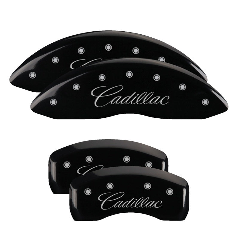 MGP 4 Caliper Covers Engraved Front & Rear Cursive/Cadillac Black finish silver ch