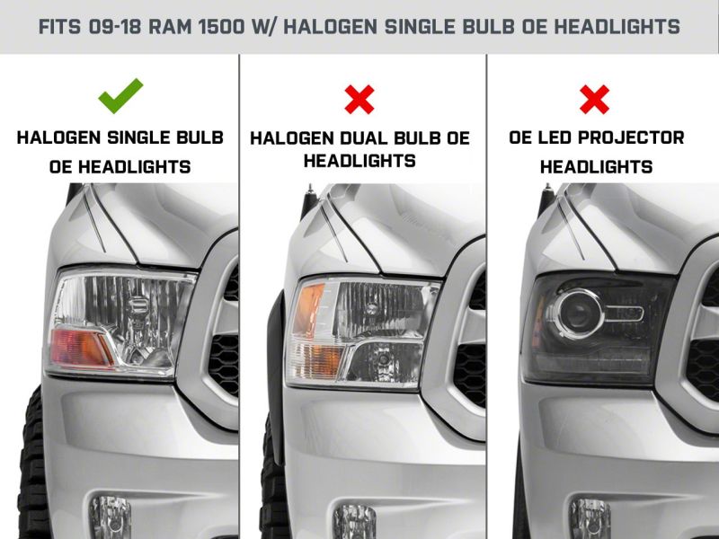 Raxiom 09-18 Dodge RAM 1500 Axial OEM Rep Headlights w/ Single Bulb- Chrome Housing (Smoked Lens)