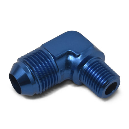 Russell Performance -3 AN to 1/8in NPT 90 Degree Flare to Pipe Adapter (Blue)